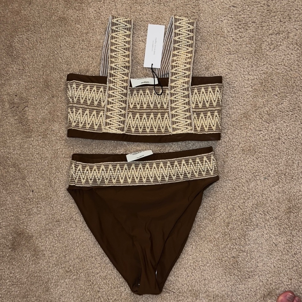 NEW Medium Elysiian ZIG-ZAG BIKINI TOP/bottom - BROWN